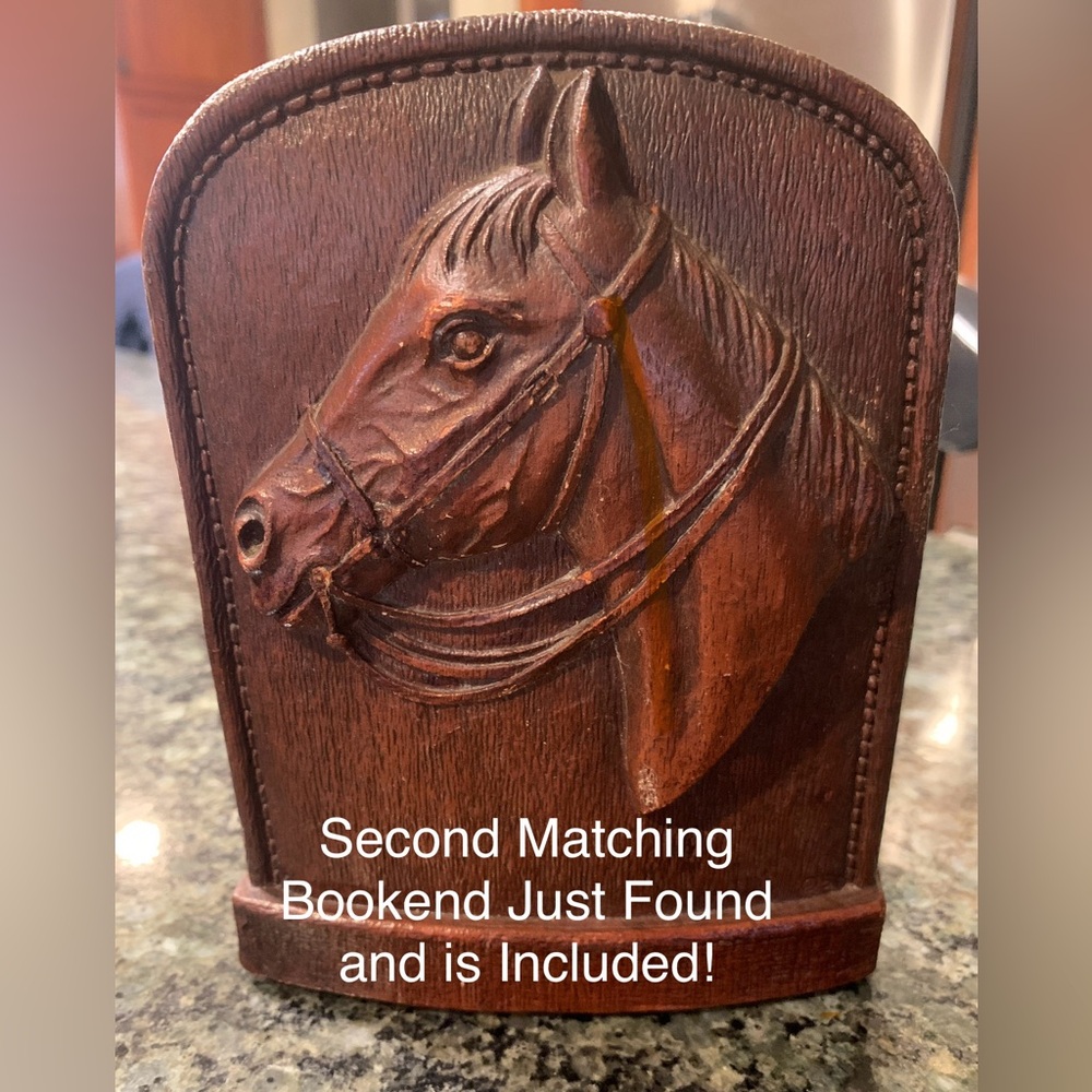 Vintage Brown 1940s Syroco Wood Horse Head Bookend Set of 2…2nd One Just Found! - Picture 3 of 16
